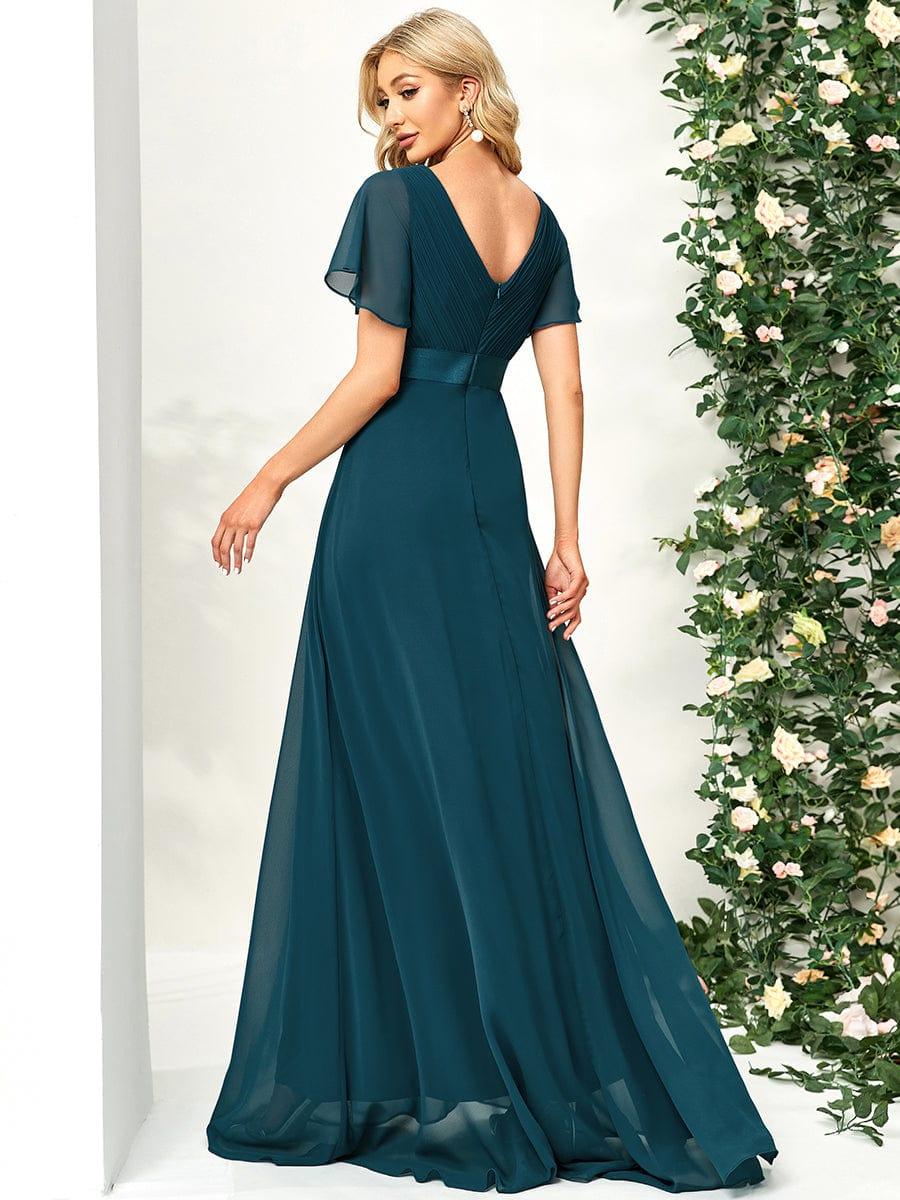 MONICA | Vestido largo de dama de honor con cintura imperio y mangas cortas fluidas