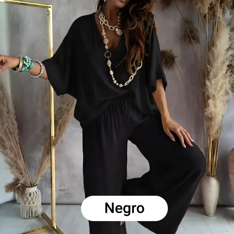 Mónica - Conjunto casual holgado de color liso