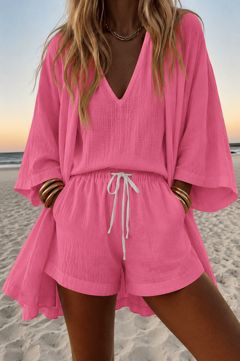 Nice Set | Sleeveless Top, Shorts & Flowing Kimono