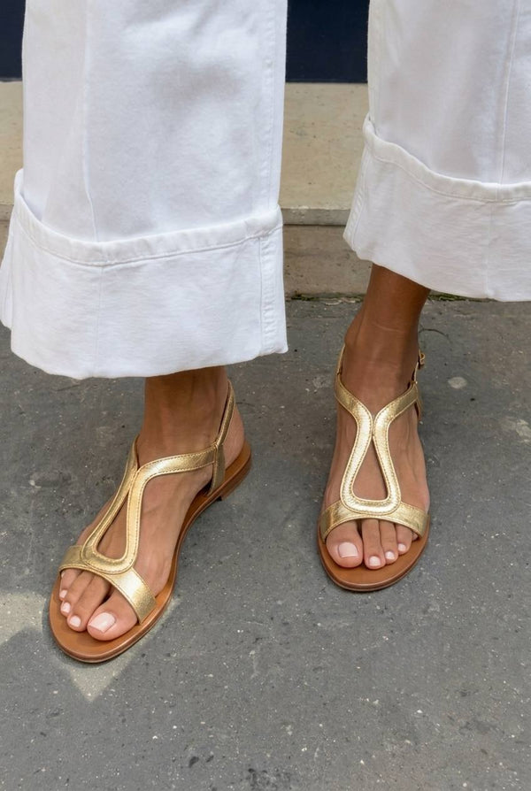 Casual low metallic gold cut-out slingback sandals