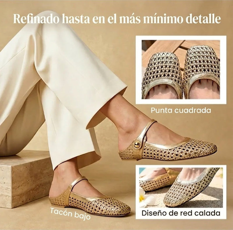 Maite - Mules de tejido trenzado con punta cuadrada y cierre Mary Jane