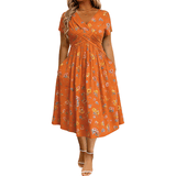 Vestito Donna Scollo a V Stampa Floreale con Vita Twist