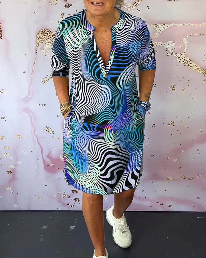 Ria - Vestido colorido con cuello en V