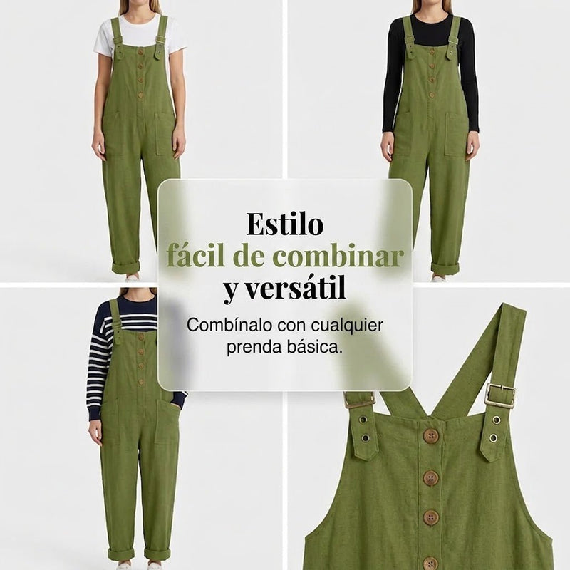 Olivia - Mono casual de tirantes con botones y ajuste holgado