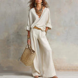Alma | Conjunto con top de escote en V y pantalón amplio
