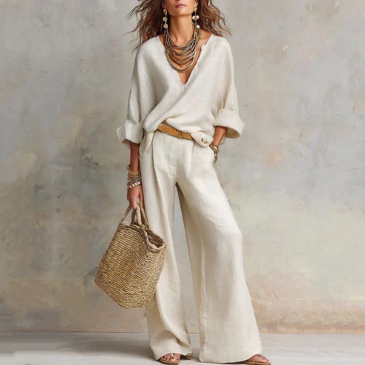 Alma | Conjunto con top de escote en V y pantalón amplio