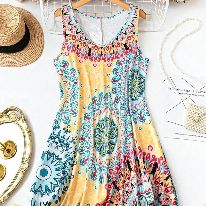 Luna - Vestido de verano estampado sin mangas de corte en A