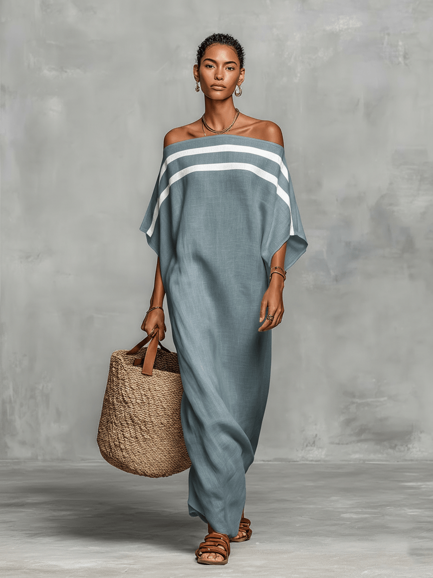 Vestido maxi de lino con hombros descubiertos