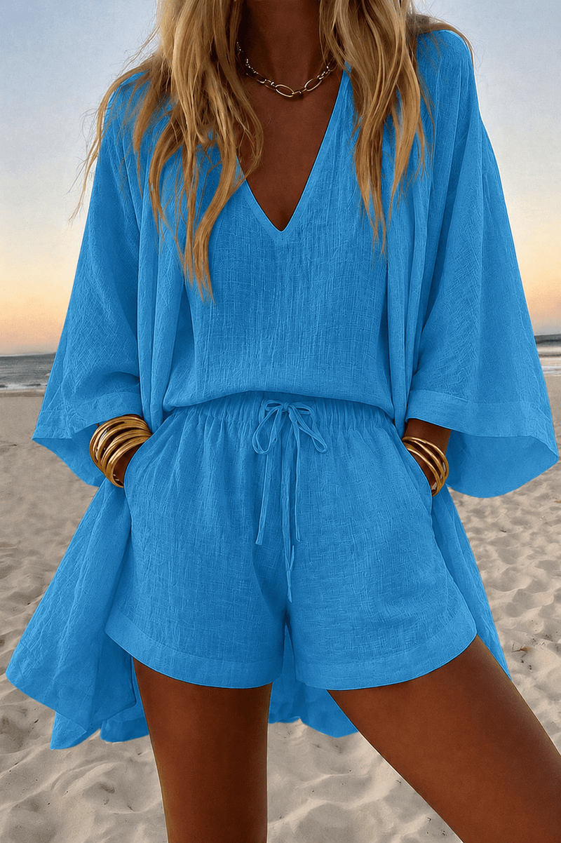 Nice Set | Sleeveless Top, Shorts & Flowing Kimono