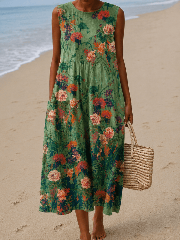 Savannah - Women's Sleeveless Printed Midi Casual Dress