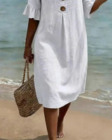 Vanesa™ | Textured Dress with Puff Sleeves and Buttons