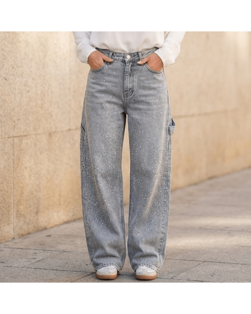 Valeria | Wide-Leg Jeans with Sparkling Details - Camila Fashions
