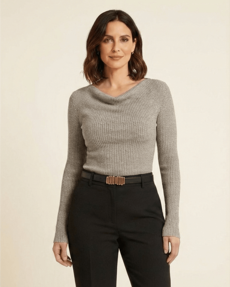 Inés – Top de punto de manga larga con cuello drapeado
