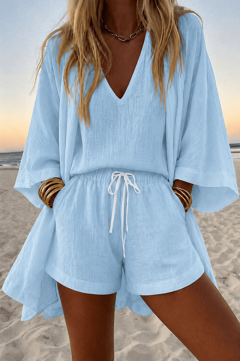 Nice Set | Sleeveless Top, Shorts & Flowing Kimono
