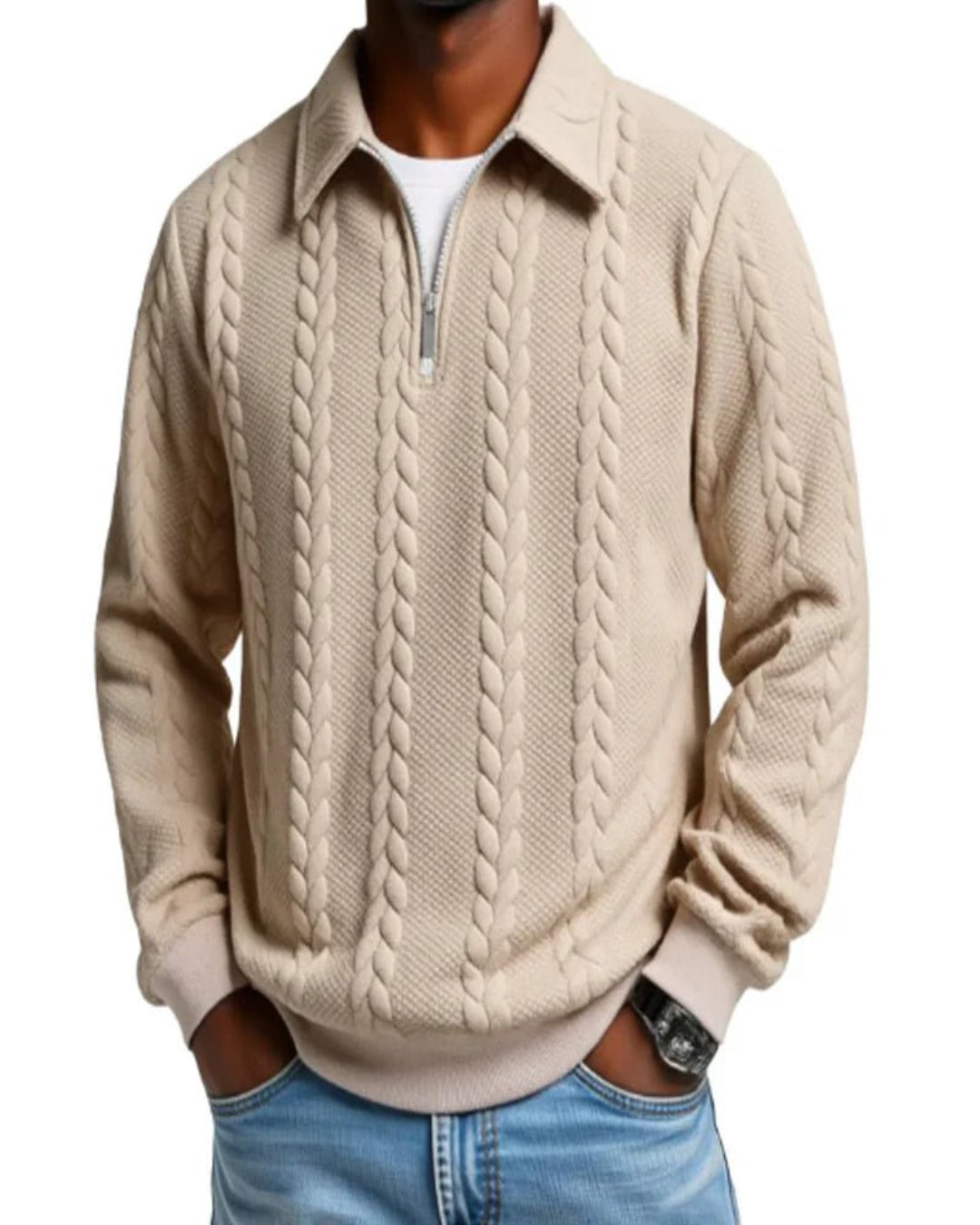 Hugo – Suéter de punto trenzado con media cremallera - Camila Fashions