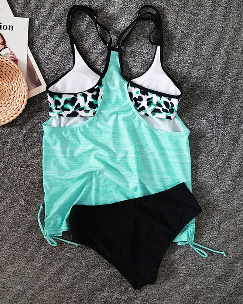 Andrea | Tankini liso con estampado de leopardo
