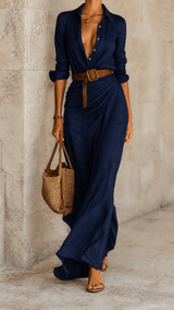 La Rochelle Dress | Belted Maxi with Relaxed Drape