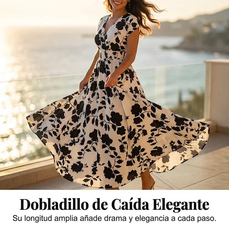 Clara - Vestido floral largo con escote en V