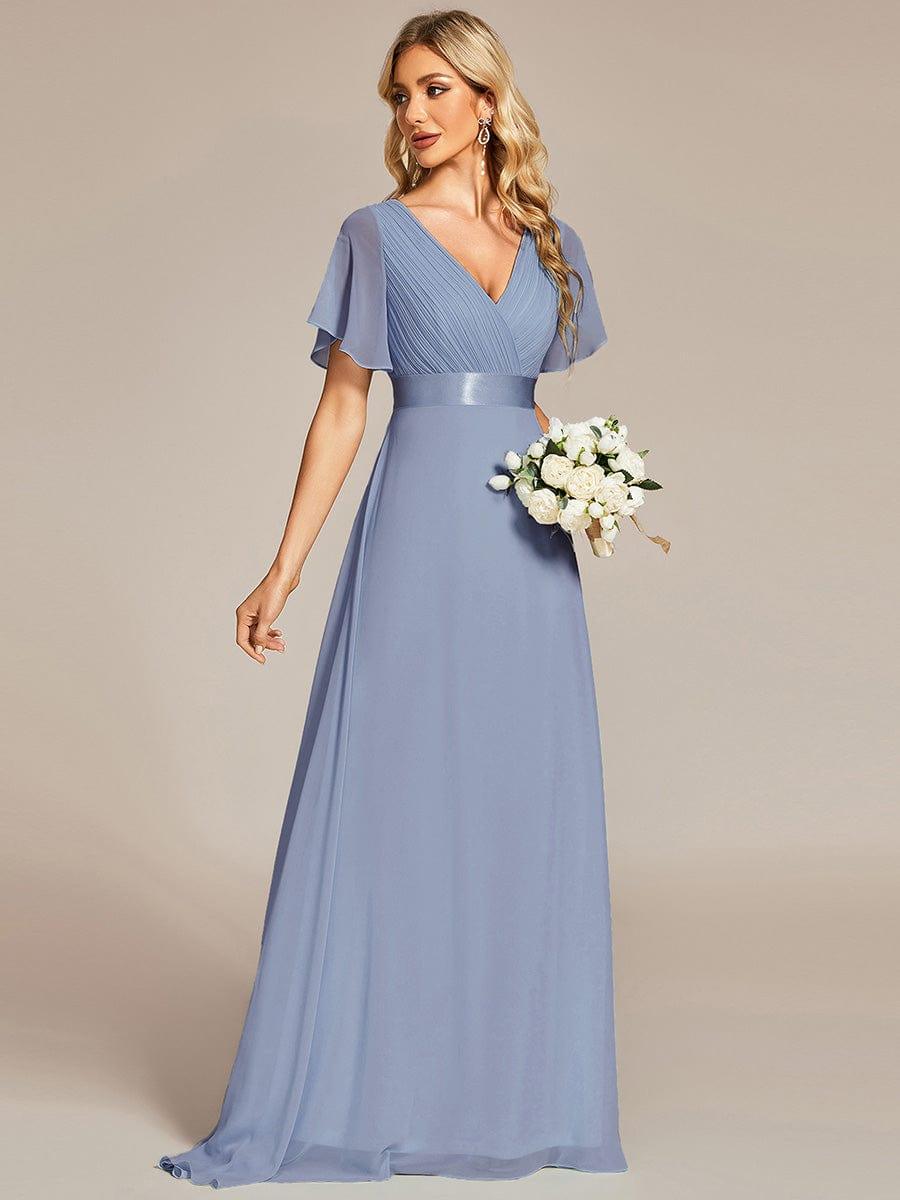 MONICA | Vestido largo de dama de honor con cintura imperio y mangas cortas fluidas