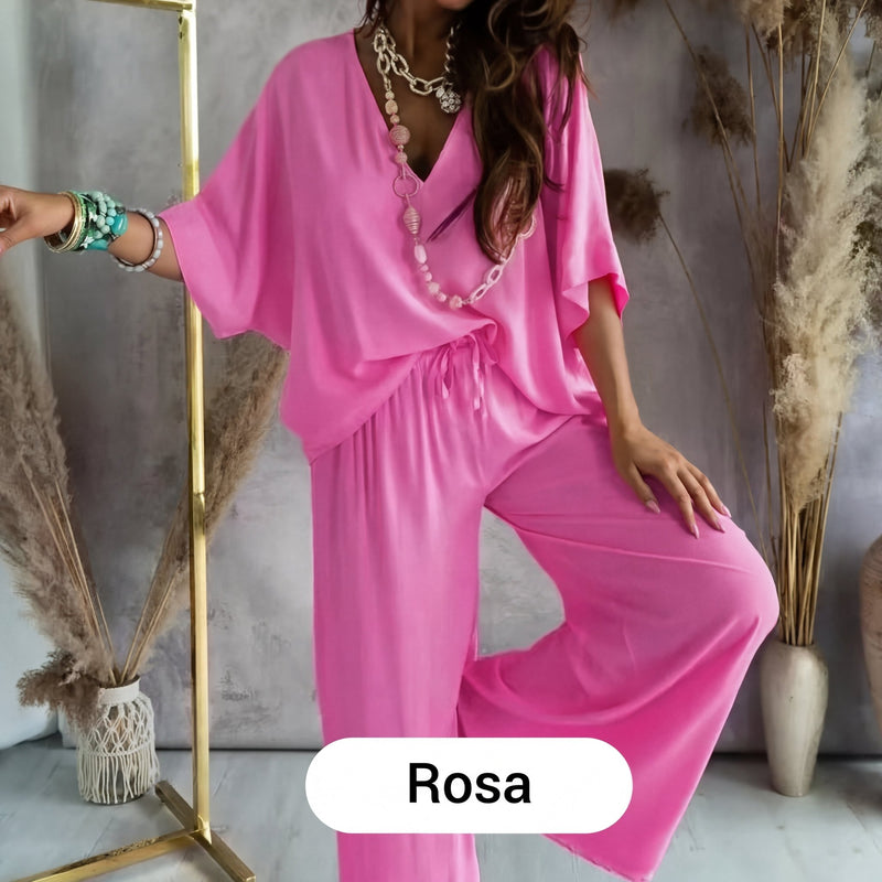 Mónica - Conjunto casual holgado de color liso