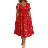 Vestito Donna Scollo a V Stampa Floreale con Vita Twist