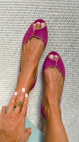 Beige and gold open-toe suede d'Orsay flats