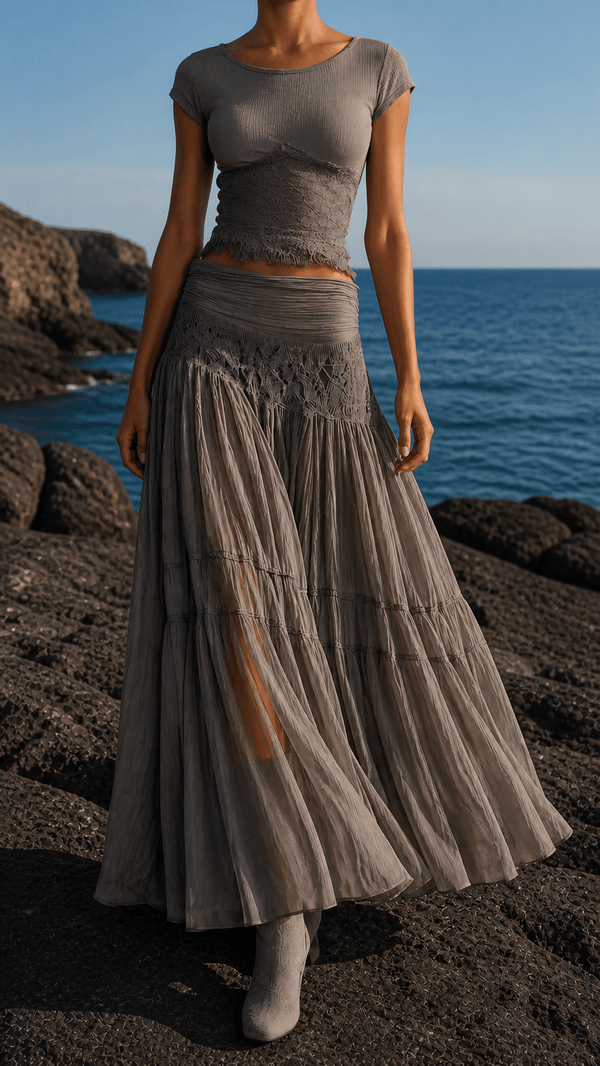 Juliette Set | Lace Top & Pleated Maxi Skirt