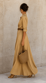 La Rochelle Dress | Belted Maxi with Relaxed Drape