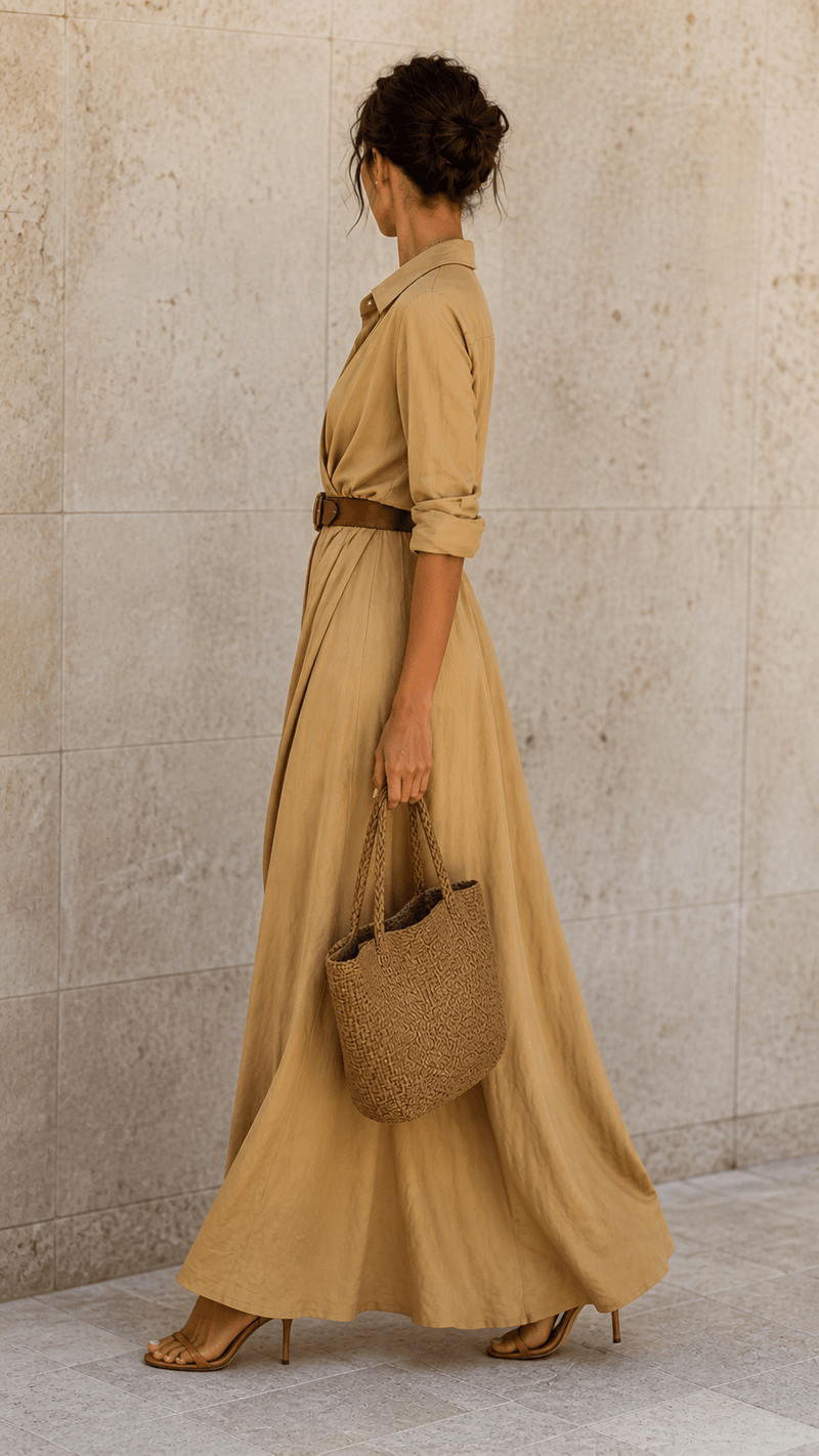 La Rochelle Dress | Belted Maxi with Relaxed Drape