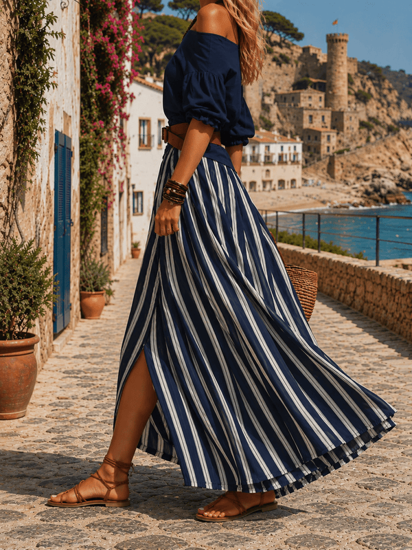 Porquerolles Set | Off-Shoulder Top & Striped Skirt