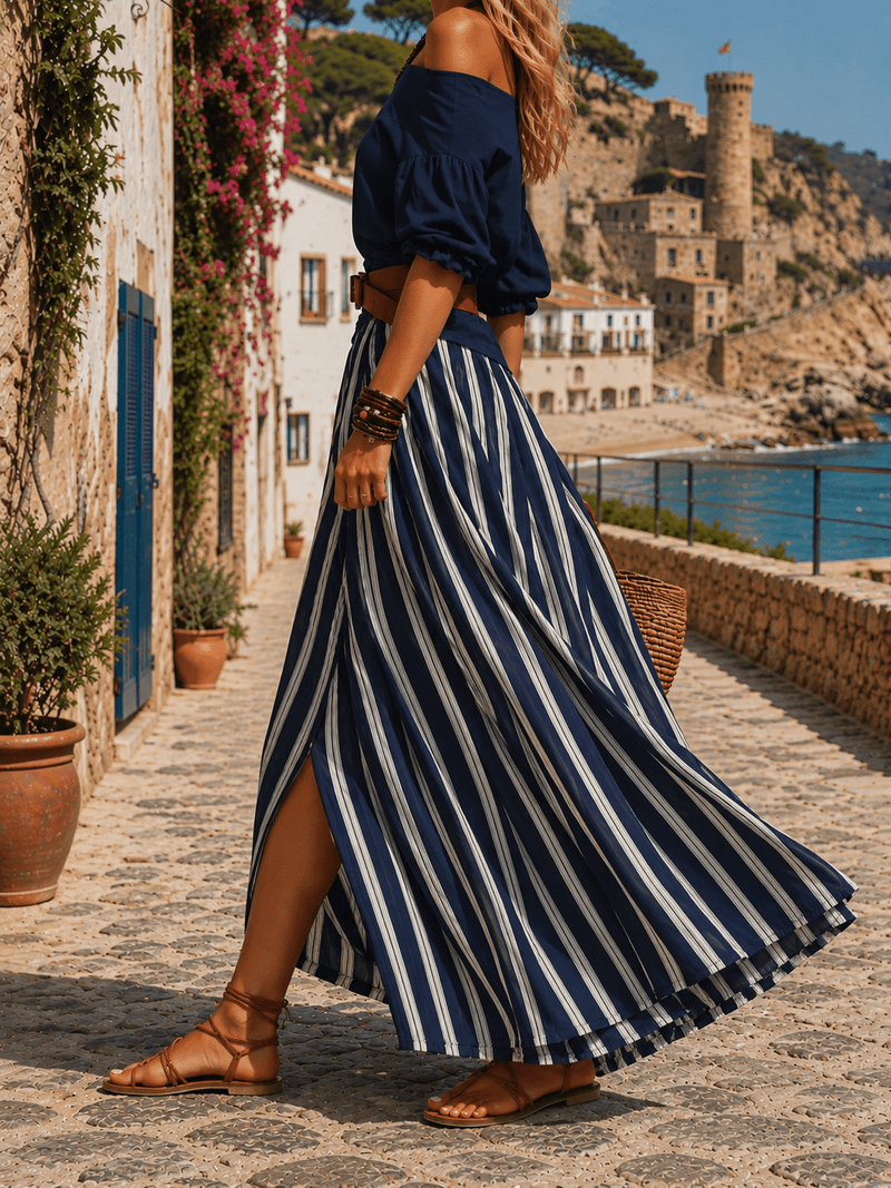 Porquerolles Set | Off-Shoulder Top & Striped Skirt