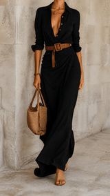 La Rochelle Dress | Belted Maxi with Relaxed Drape