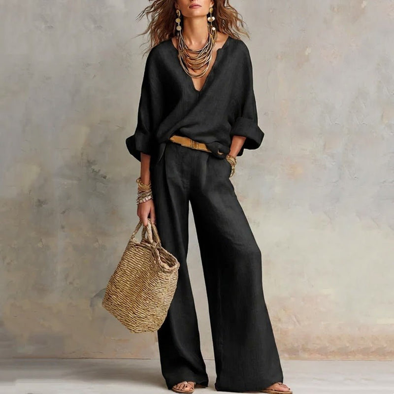 Alma | Conjunto con top de escote en V y pantalón amplio