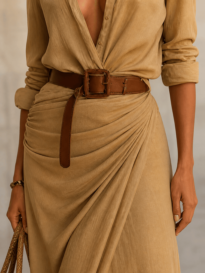 La Rochelle Dress | Belted Maxi with Relaxed Drape