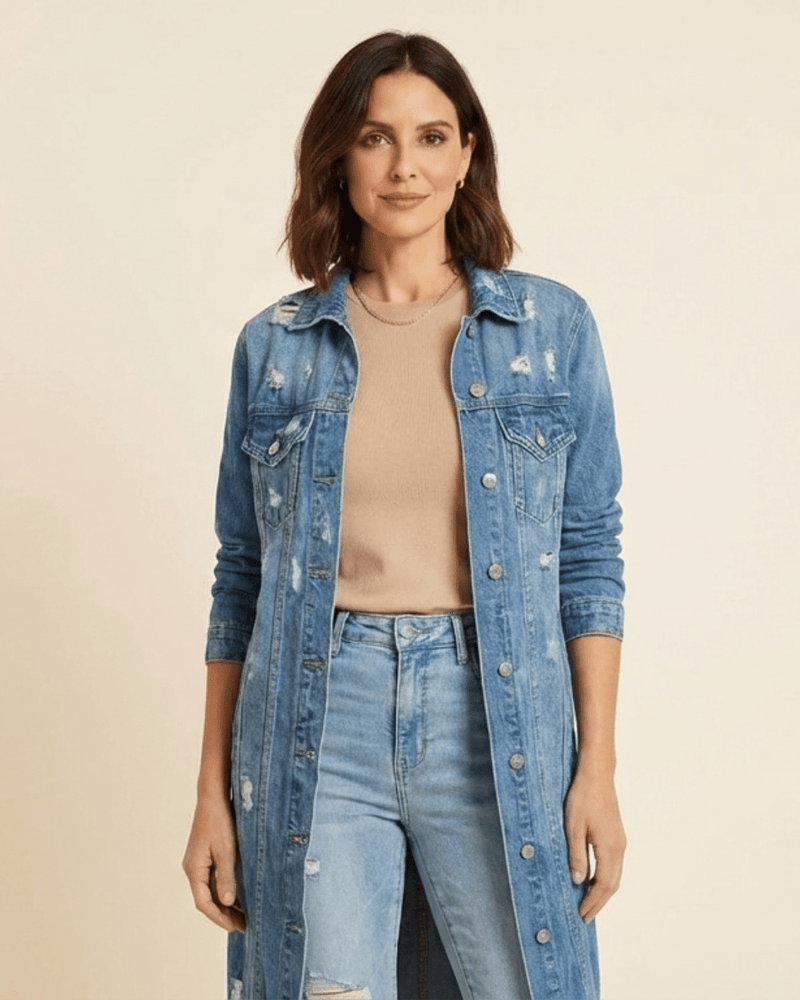 Camila | Chaqueta vaquera larga con roturas