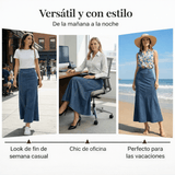 Mía - Falda vaquera midi en línea A de cintura alta