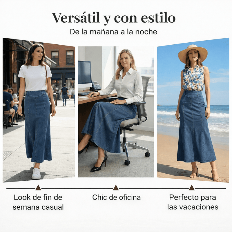 Mía - Falda vaquera midi en línea A de cintura alta