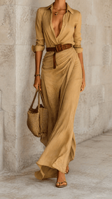 La Rochelle Dress | Belted Maxi with Relaxed Drape