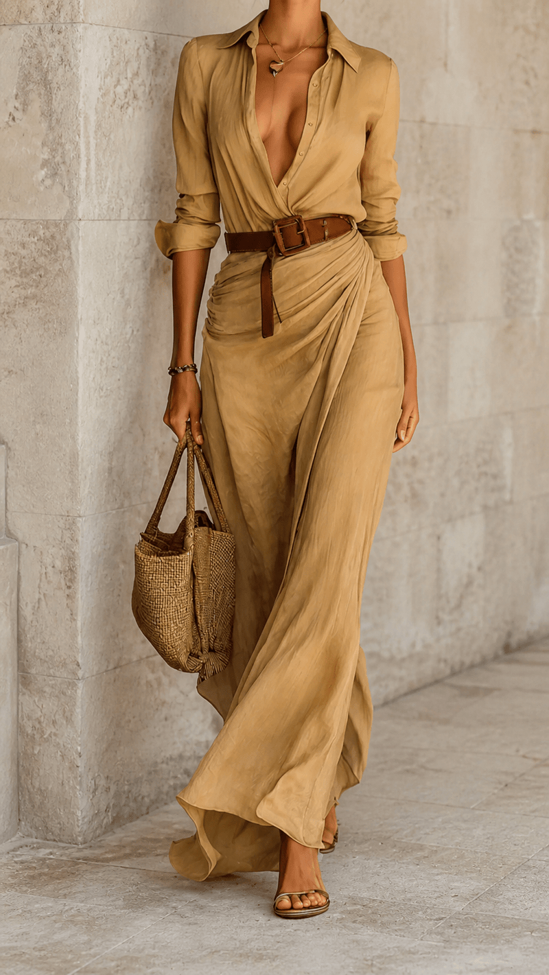 La Rochelle Dress | Belted Maxi with Relaxed Drape