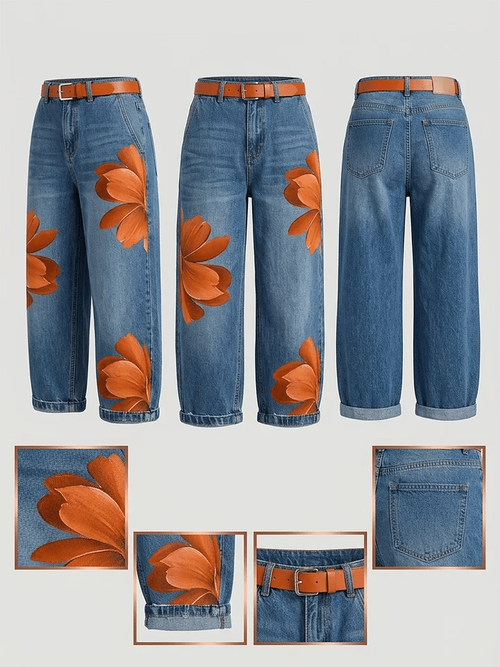 Maria | Conjunto Camisa Larga y Jeans Florales