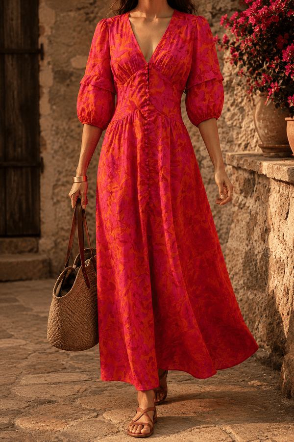 Margaux Dress | Resort-Chic Maxi in Pink & Orange