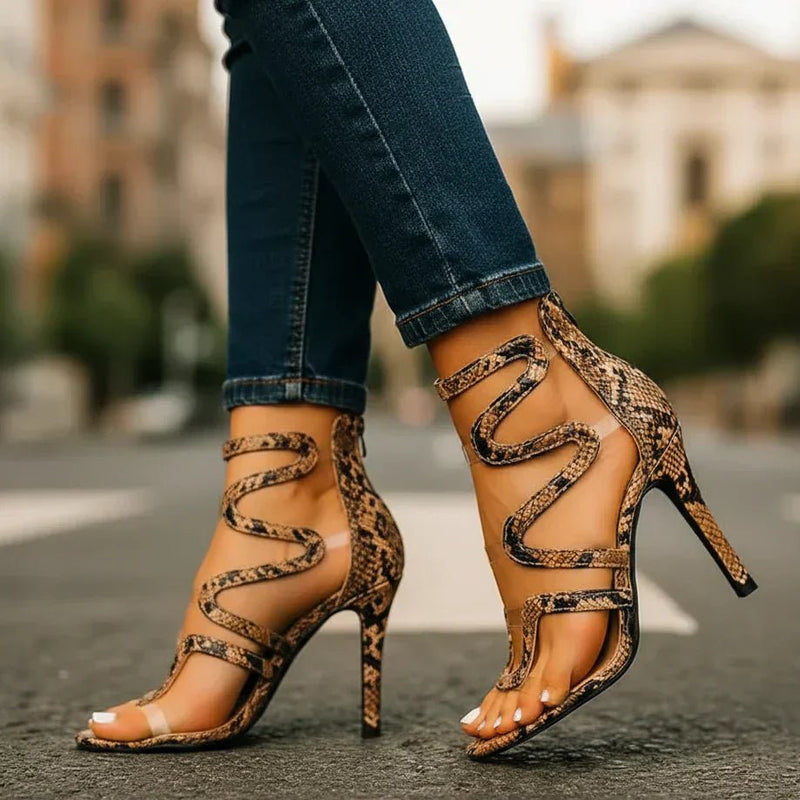Naliera - Sandalias de tacón de aguja envolventes con textura