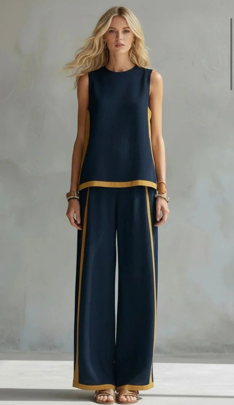 Ursula | Smart-Casual Waistcoat and Trouser Set with Two-Tone Trim