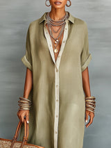 Manelle | Olive Green Maxi Dress with Minimalist Lines