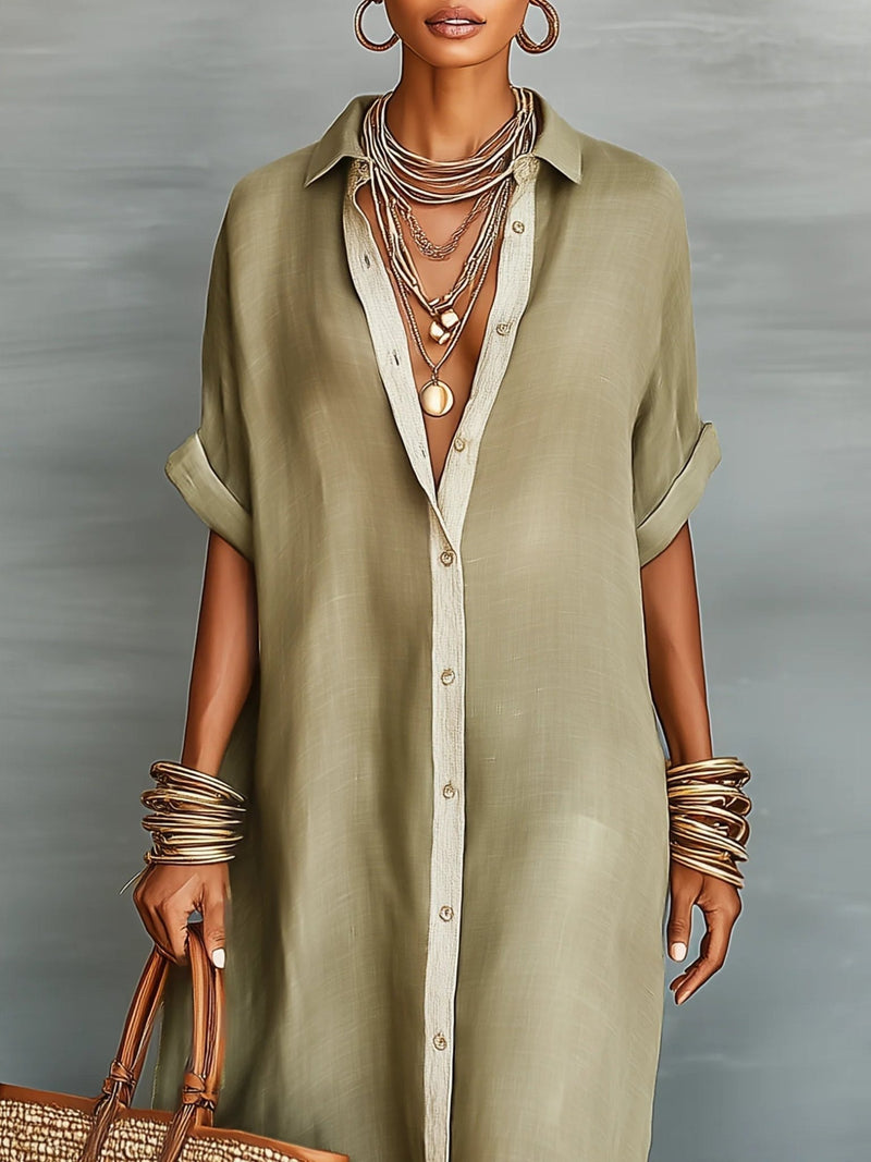 Manelle | Olive Green Maxi Dress with Minimalist Lines