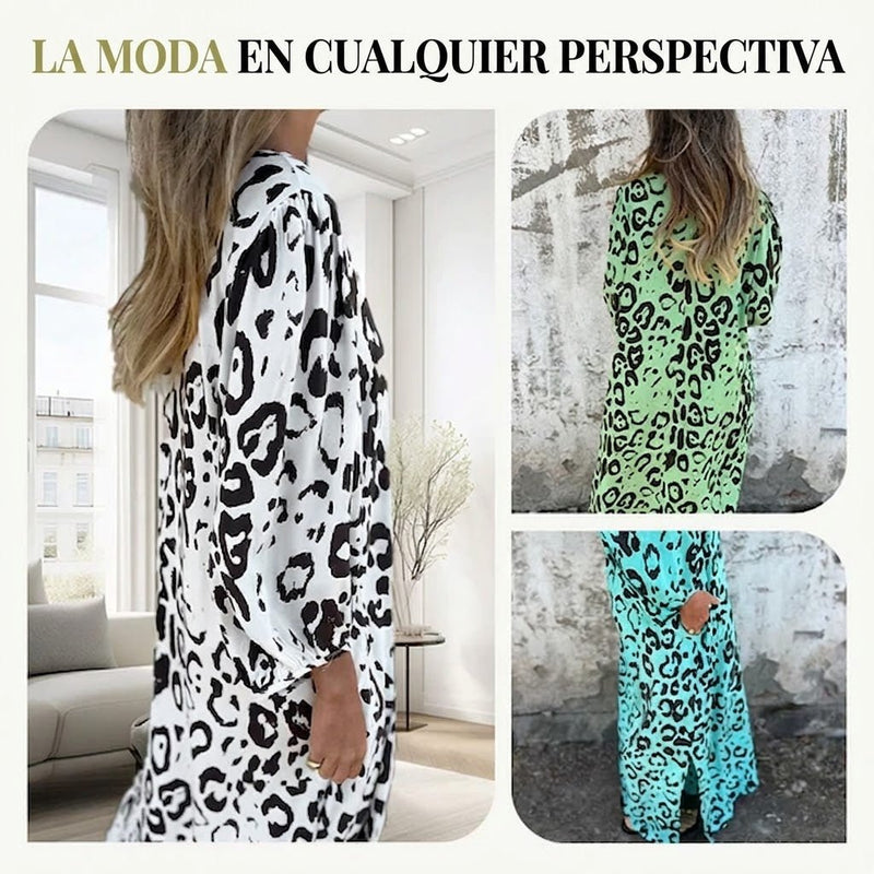 Amanda - Vestido Safari Chic con estampado de leopardo