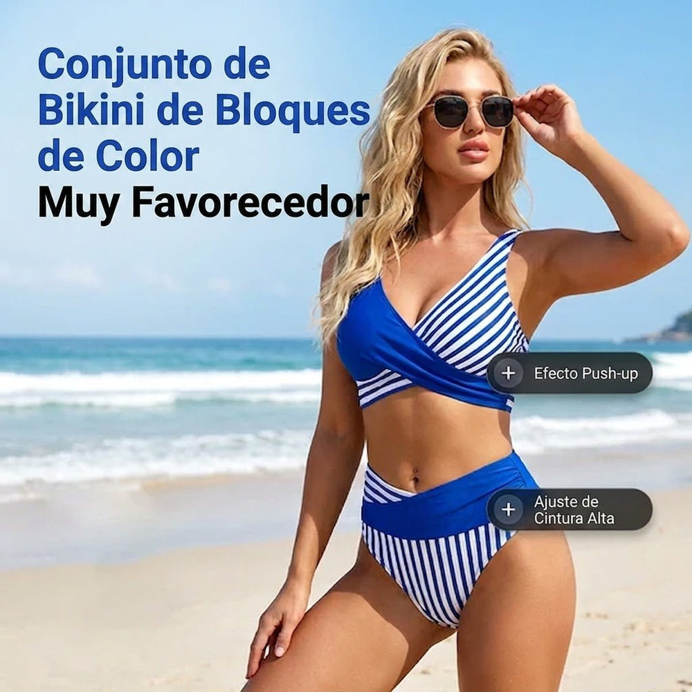 Valeria - Bikini de dos piezas con bloques de color y rayas