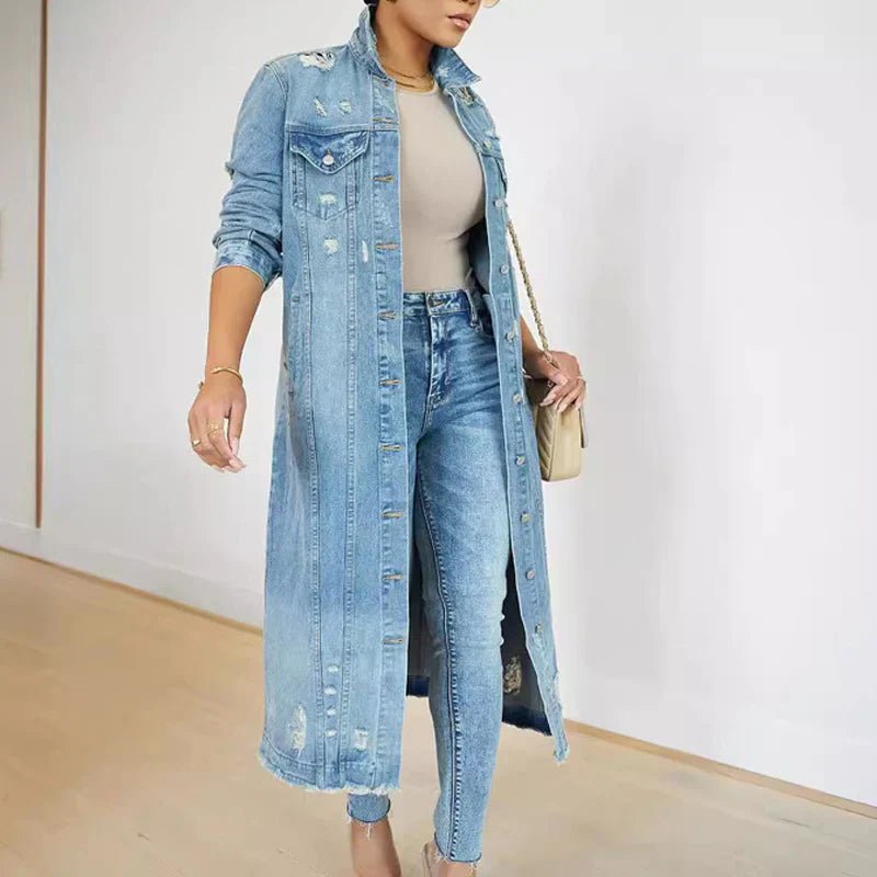 Camila | Chaqueta vaquera larga con roturas