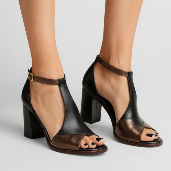 Elwira™ — Two-Tone Block Heel Sandals, Bold Urban Elegance