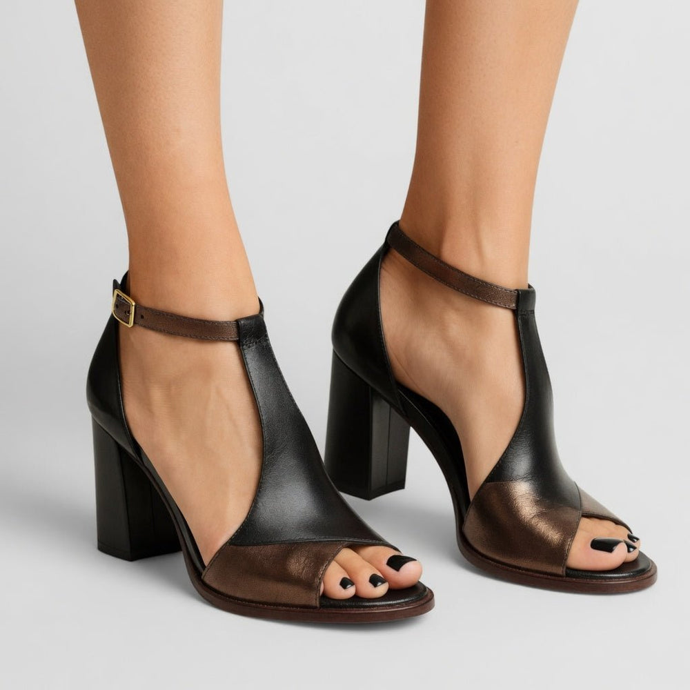 Elwira™ — Two-Tone Block Heel Sandals, Bold Urban Elegance